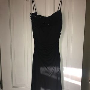 Black shin length dress